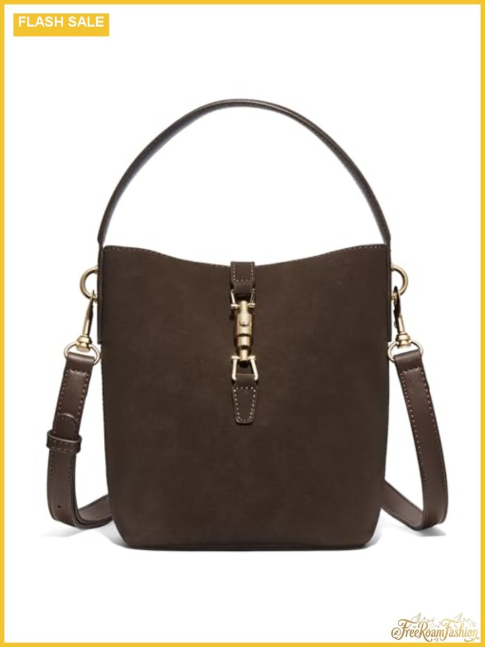 Small Vegan Leather Bucket Bag Crossbody Purse Removable Strap
